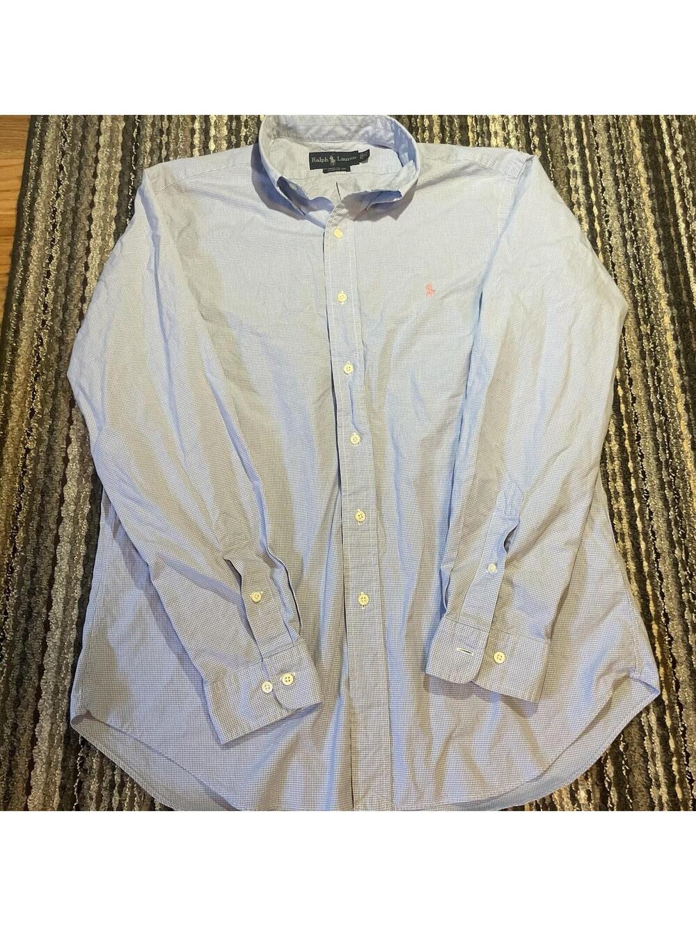 VTG Polo Ralph Lauren Shirt Mens 16 Pink Pony Check Gray Purple